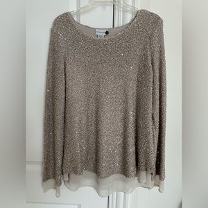 Soft Surroundings Glittering Taupe Long Sleeve Top